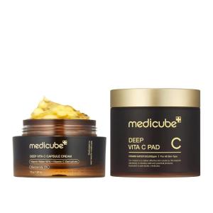 imageMedicube Glass Skin Duo for uneven skin Deep Vita C Toner Pads and Deep Vitamin C Golden Capsule Face Moisturizer