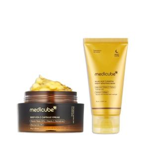 imagemedicube Glass Skin Refining Duo at Night Deep Vitamin C Golden Capsule Face Moisturizer and Turmeric Overnight Wrapping Peel Off Mask