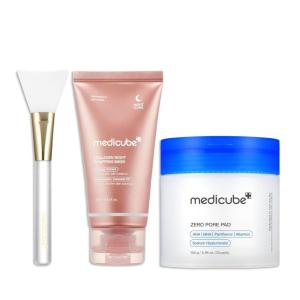 imagemedicube Korean Viral Duo for Glass Glow Skin Zero Pore Pads 20 and Collagen Overnight Wrapping Peel Off Facial Mask Pack and Jelly Brush