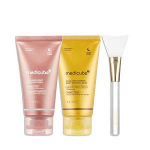 imagemedicube Viral Glass Glow Overnight Wrapping Mask Duo Collagen Overnight Wrapping Peel Off Facial Mask Pack and Turmeric Overnight Wrapping Peel Off Mask and Jelly Brush