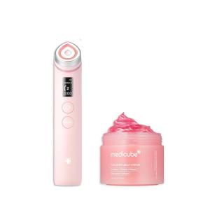 imagemedicube Pink Skincare Set for Glass Glow Skin AgeR Booster Pro Pink  6in1 Real Glass Glow Beauty Massager and Collagen Jelly Cream Niacinamide ampamp FreezeDried Hydrolyzed Collagen 110ml