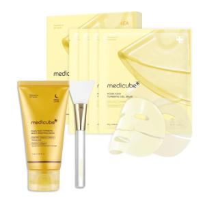 imagemedicube AllDay Care for Deep Hydration ampamp Skin Revival Turmeric Overnight Wrapping Peel Off Mask and Kojic Acid Turmeric Brightening Gold Jelly Gel Mask 4ea and Jelly Brush