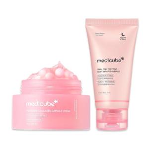 imagemedicube PDRN Pink Shimmer Duo Salmon DNA Pink Collagen Capsule Cream and PDRN Caffiene Overnight Wrapping Peel Off FacialMask