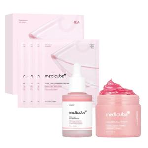 imagemedicube Pink Glass Glow Skin Trio Salmon DNA PDRN pink collagen jelly gel mask 4ea and PDRN Pink Peptide Serum glow serum and Collagen Jelly Cream 50ml