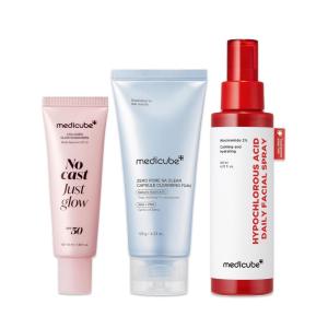 imagemedicube After Sun Care Trio Set Zero Pore Capsule Cleansing Foam Collagen Glow Sunscreen Hypochlorous Acid Power Soothing Spray  Deep Cleanse Shield ampamp Soothe  Face wash Sunscreen Facial Spray