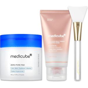 image:imagemedicube ClarifytoGlow Masking Set Zero Pore Pad 20 Collagen Glazed Milky Daytime Wrapping Mask  for Exfoliation and Pore Care with LHA BHA  Quick amp Easy Glow Care for Plumped Skin