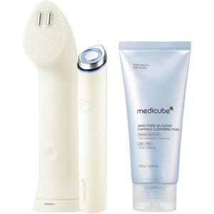 image:imagemedicube Pore Purifying Cleansing Set Mini Booster Pro Plus Cleansing Device Set Beige and Zero Pore Clear Blue Capsule Facial Deep Cleanser